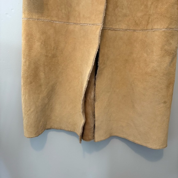 GUESS Genuine Leather Shearling Coat Tan Long Vintage 90s Y2K Size L - Picture 7 of 13